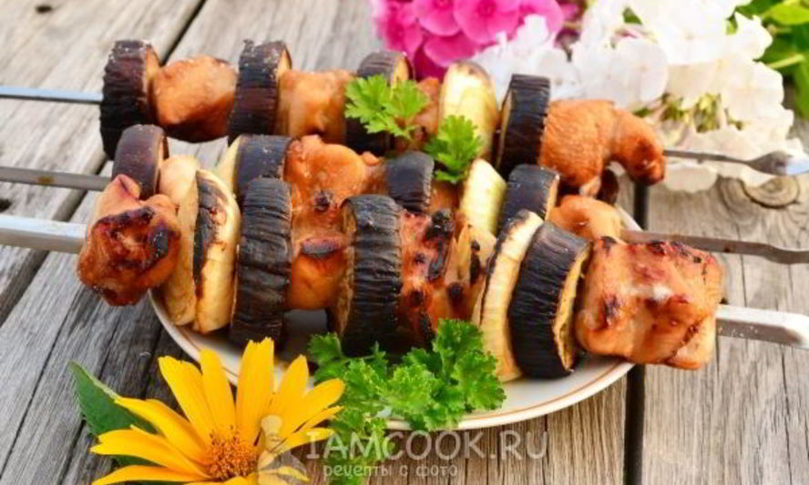 Рецепт куриного шашлыка с овощами в соусе терияки