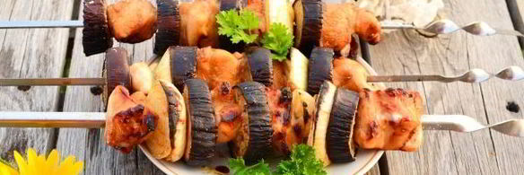 куриный шашлык с овощами в соусе терияки
