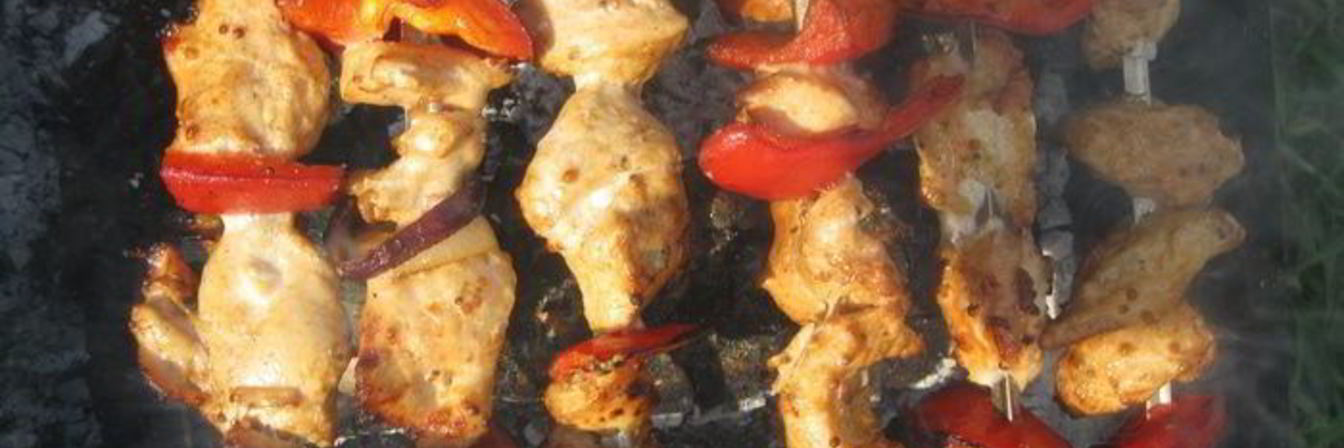Шашлык из цыпленка в горчичном маринаде с болгарским перцем