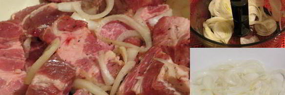 шашлык в духовке на подушке из маринованного лука