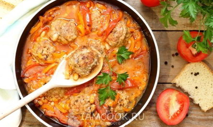 Рецепт тефтелей в томате с фасолью и перцем