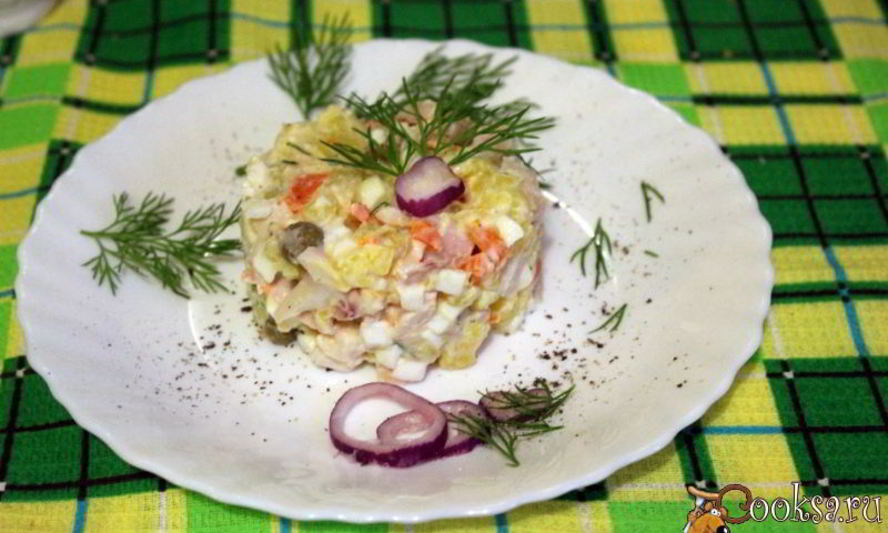 Рецепт картофельного салата с кальмарами