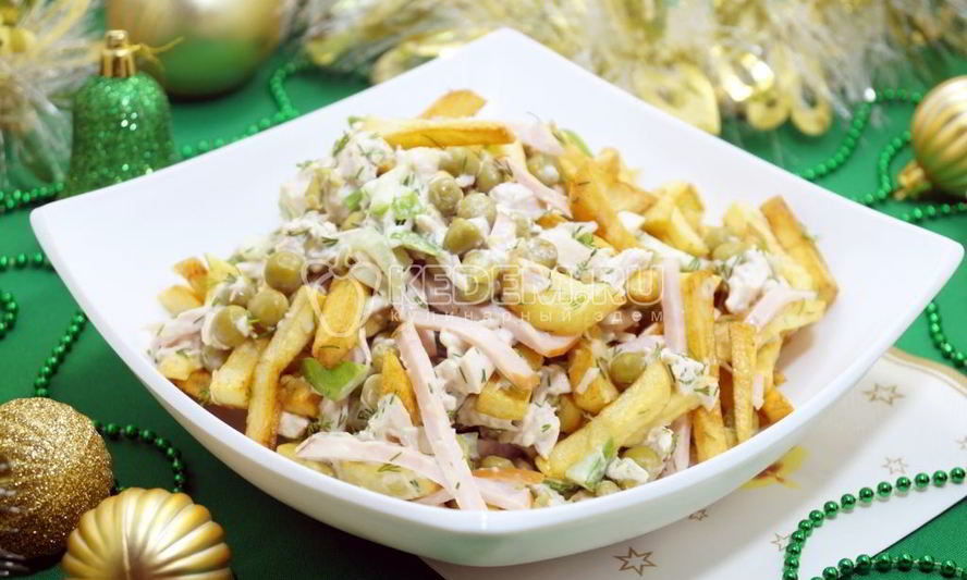 Рецепт салата с картофелем фри новогодние мотивы