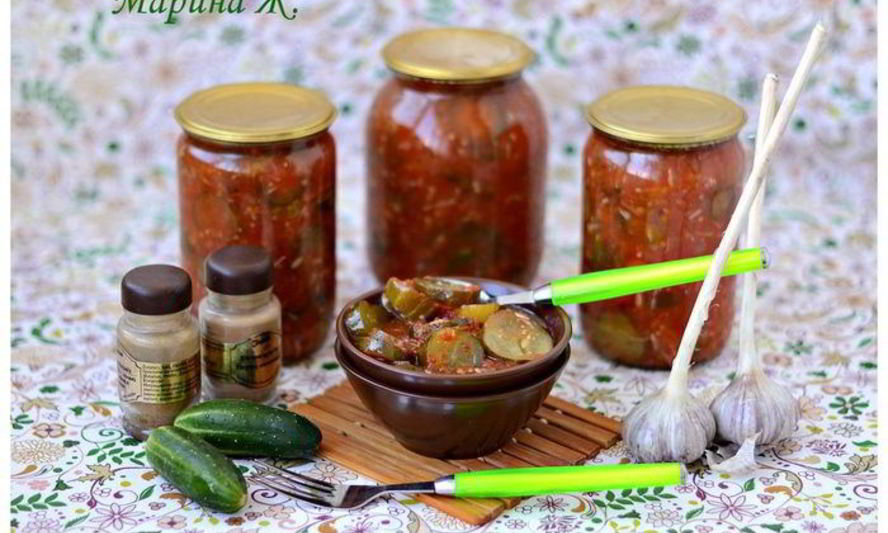 Рецепт огуречного салата в томатном маринаде