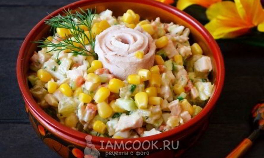 Рецепт оливье с курицей и кукурузой