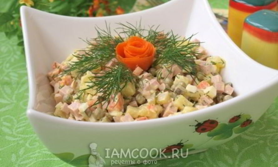 Рецепт салата оливье с колбасой