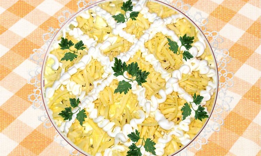 Рецепт салата красавица с ветчиной