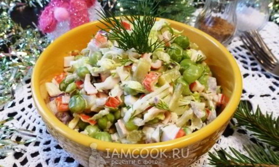 Рецепт салата с крабовыми палочками и горошком