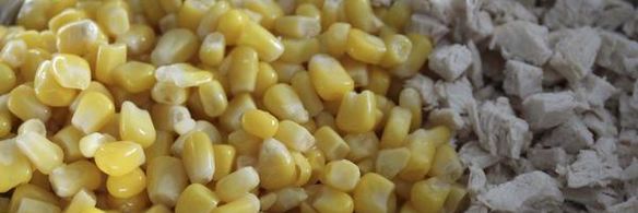 салат с курицей, кукурузой, сухариками и сыром