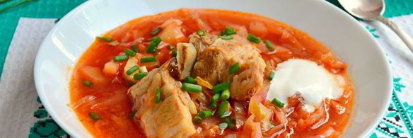 борщ со свиными ребрышками и молодыми овощами