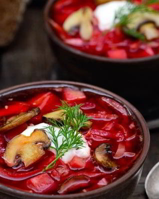 Холодный борщ с грибами