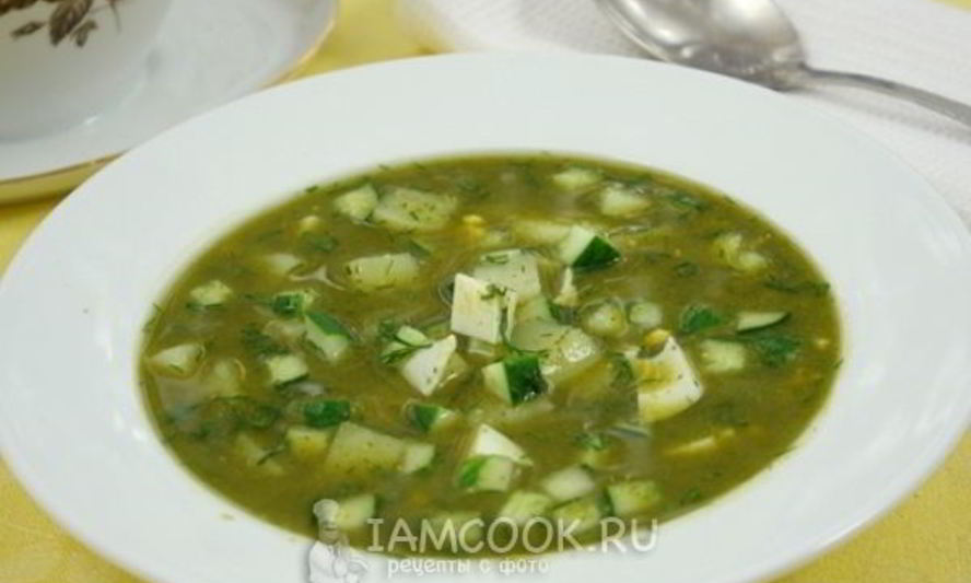 Рецепт холодного зеленого борща с огурцами
