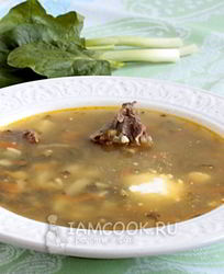 Зеленый борщ с мясом