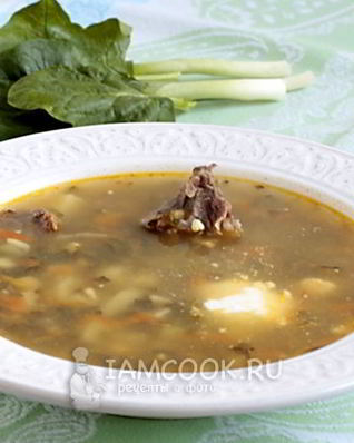 Зеленый борщ с мясом