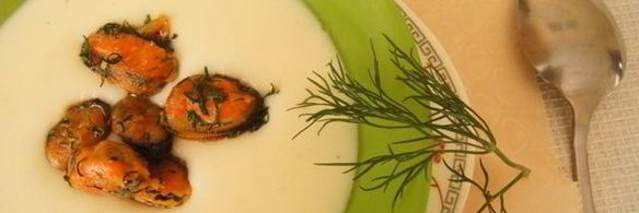 чесночный крем-суп с мидиями