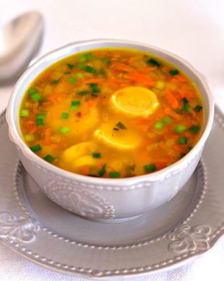 Гороховый суп с чесночными рулетиками