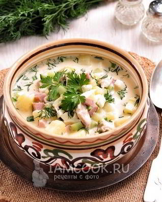 Окрошка на курином бульоне