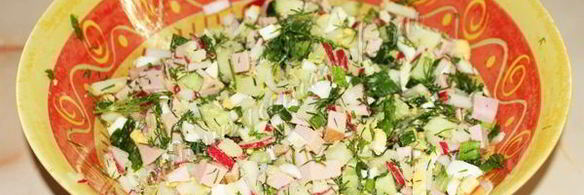 окрошка на квасе с докторской колбасой