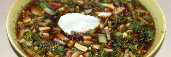 окрошка на квасе с докторской колбасой