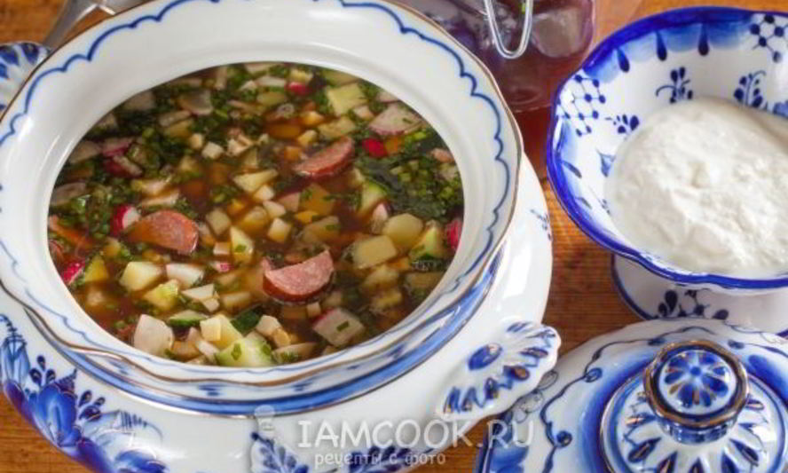 Рецепт окрошки на квасе с полукопченой колбасой