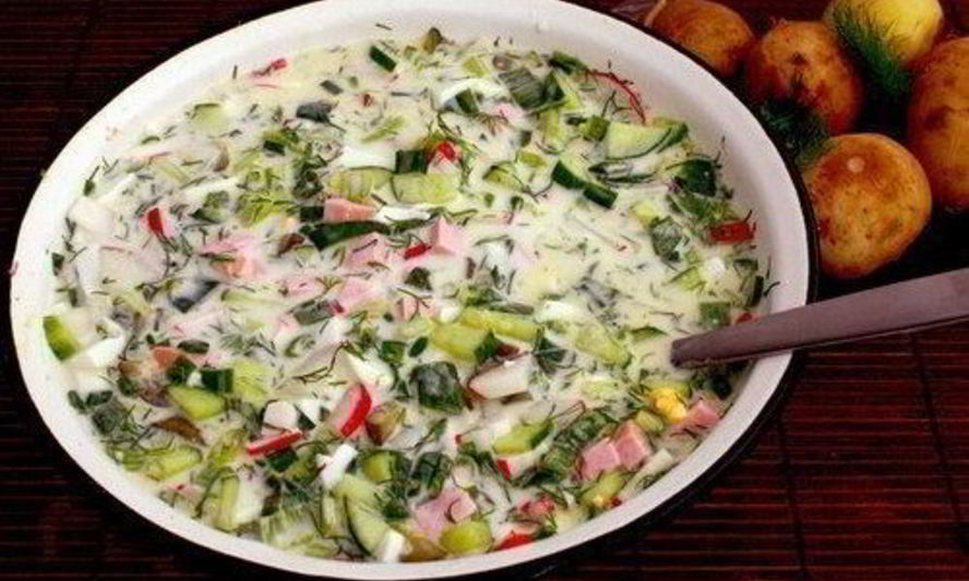 Рецепт окрошки с редисом и свежей зеленью