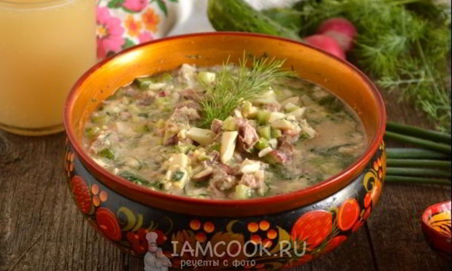 Рецепт окрошки с жареным мясом