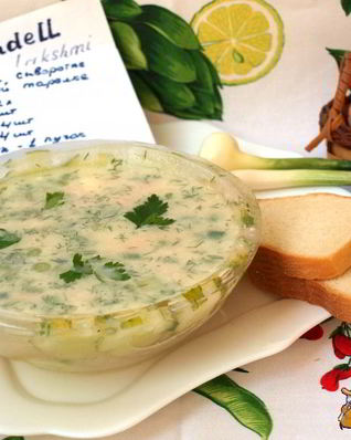 Окрошка в ледяной тарелке на сыворотке с редькой