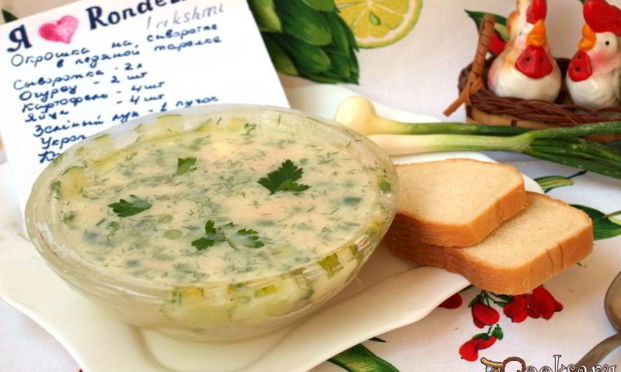 Рецепт окрошки в ледяной тарелке на сыворотке с редькой