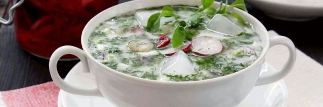 Вегетарианская окрошка на кефире и минералке