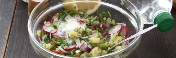 вегетарианская окрошка на кефире и минералке