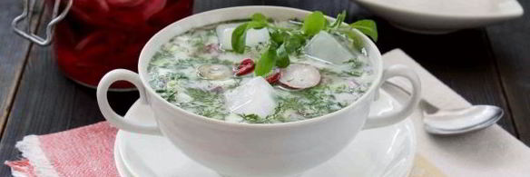 вегетарианская окрошка на кефире и минералке