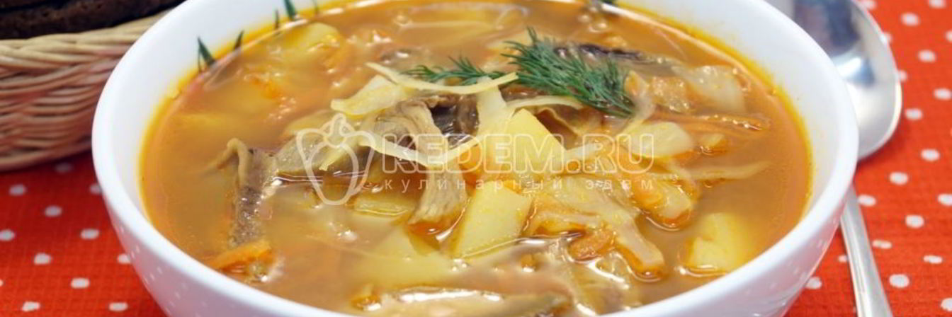 Постные щи с капустой и грибами