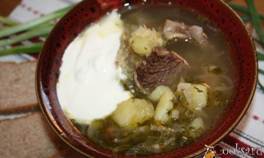 Рецепт щей с квашеной капустой на говяжьих ребрышках в чугунке