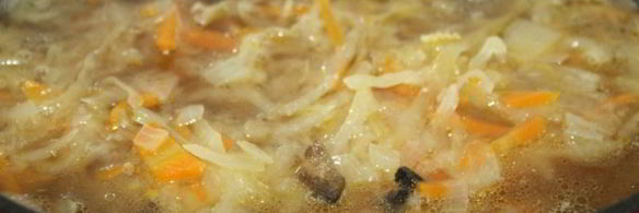 суточные щи со свининой и сушеными грибами на квашеной капусте