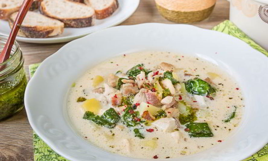 Рецепт сливочного супа с курицей и шпинатом