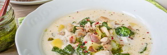 сливочный суп с курицей и шпинатом