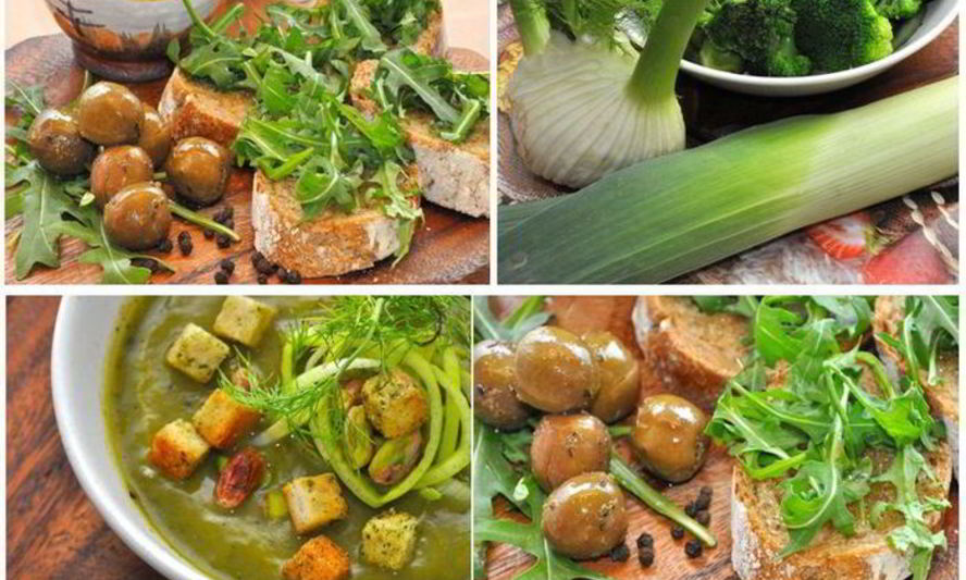 Рецепт кростини с оливками и зеленый суп-пюре