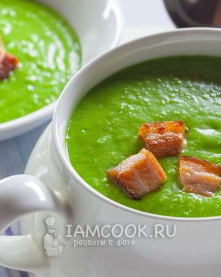 Суп-пюре из зеленого горошка с беконом