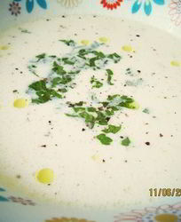 Суп-пюре с лососем и креветками