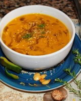 Тыквенный суп-пюре с манго и зеленым чаем