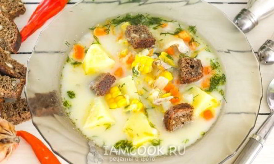 Рецепт сырного супа с гренками