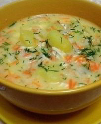 Сырный суп с куриным филе и рисом