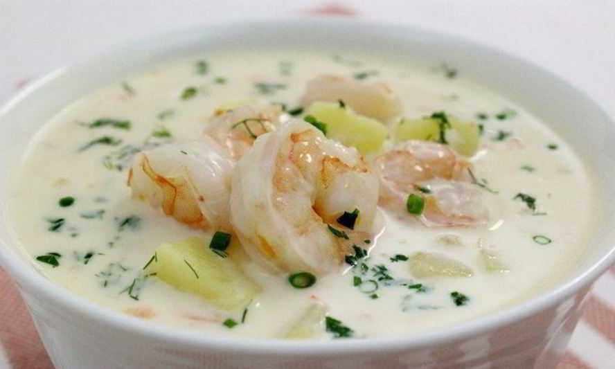 Рецепт сырного супа с овощами и креветками