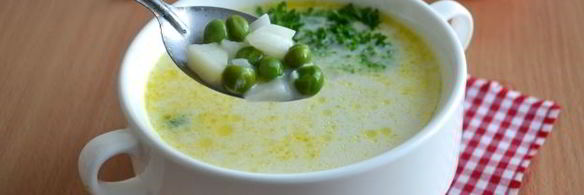 сырный суп с зеленым горошком