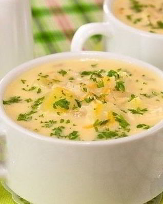 Сырный супчик с курицей и рисом