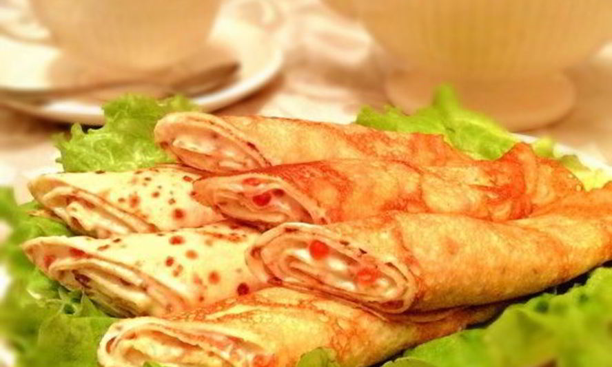 Рецепт блинчиков с икрой и сливочным сыром