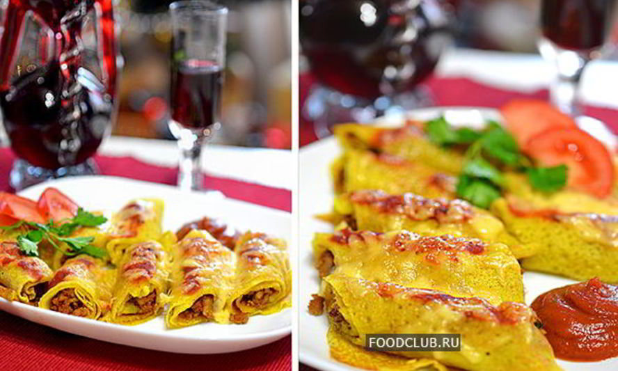 Рецепт блинчиков с мясом праздничные