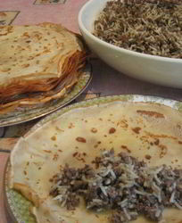 Блинчики с печенью и рисом