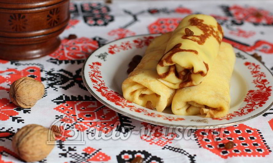 Рецепт блинчиков с творогом и изюмом