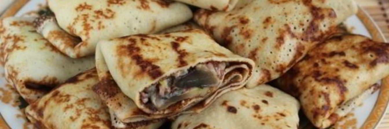 Блины с шампиньонами и рисом